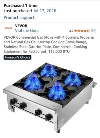 Brand-New VEVOR 4-Burner Commercial Gas Stove — $300 OBO