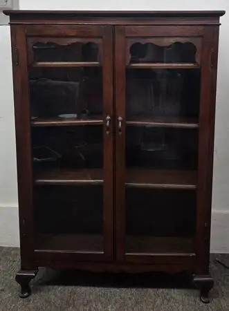 Antique Art Deco Solid Walnut 2 Door with Glass Bookcase