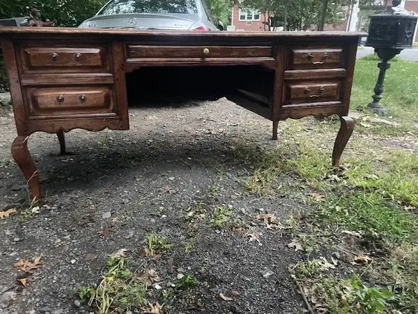 Vintage solid walnut French style desk