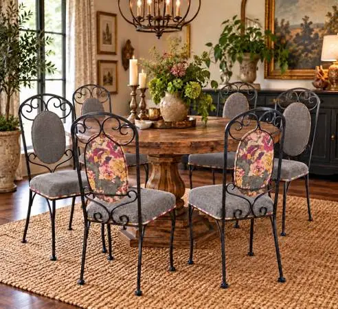 SET OF 6 Vintage Wrought Iron Dining Chairs – French Country / Boho – Excell