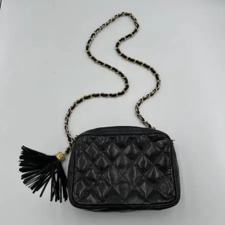 Vintage Lizard Diamond Quilted Tassel Bag-AS IS