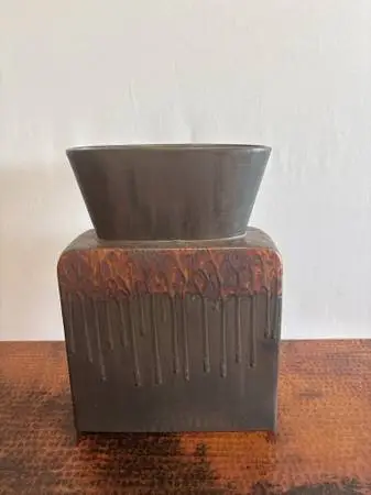 Brown Ceramic Vase W/Orange Accent Color- 4X11X15