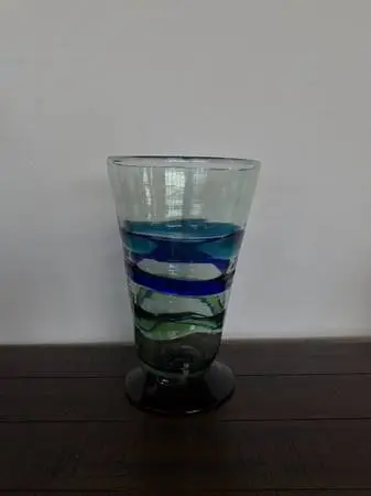 Blown Glass W/ Blue Swirls- 7.5X7.5X12.5H