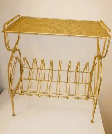 Vintage Record Player Table Stand With 9 Vinyl Album Racks