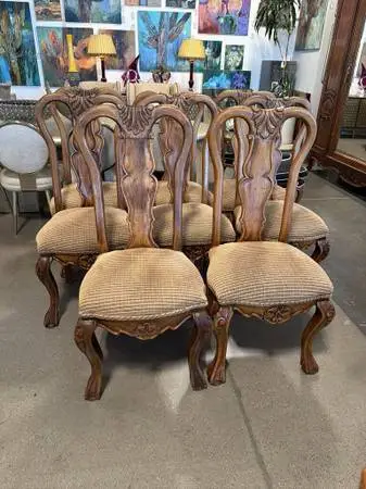 Vintage Carved Wood Dining Chairs- Set of 8