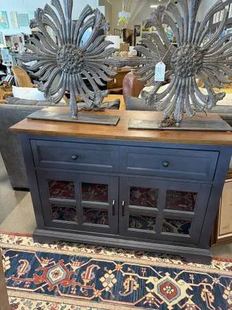 Decor Therapy 2 Drwr/ 2 Glass Dr. Console- 78X19X34H-AS IS