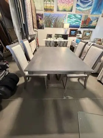 Bermex Double Crescent Pedestal Dining Set W/6 Chairs- 64X42X31