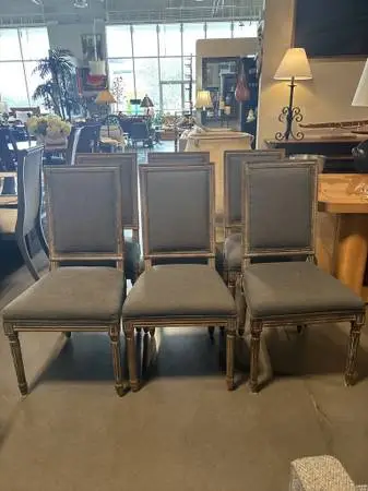 World Market Paige Wood & Grey Fabric Dining Chairs- 18.5X20X40- Set o