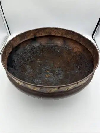Vintage Worn Metal Bowl W/ Copper- 14X14X5