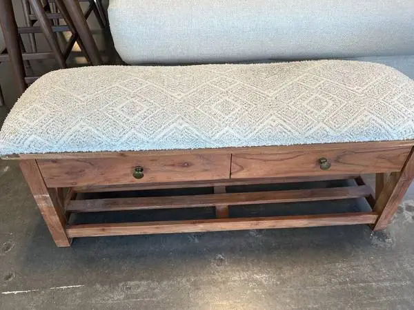 Vintage 2 Drawer Upholstered Bench- 40X12X17
