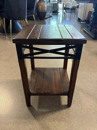 Rustic Wood Side Table W/ Metal Accents- 14X14X21H