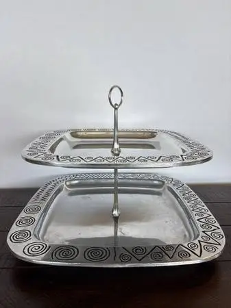 Vintage Wilton Armetale 2-Tier Square Serving Tray- 14X14X11