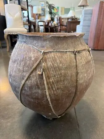 Terra Cotta Pot W/ Rawhide Straps- 17X17X19H