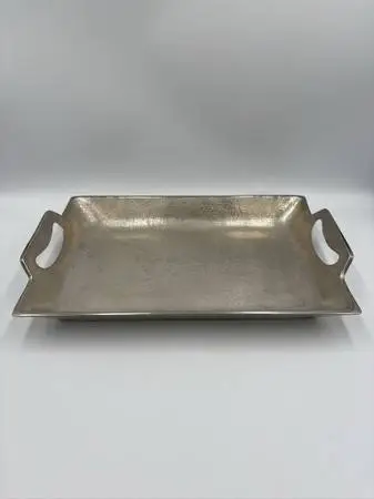 Textured Pewter Tray W/ Handles- 13X8X2
