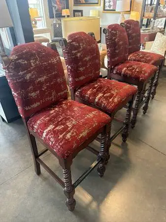 Century Furniture Wood & Upholstery Barstools- Set of 4