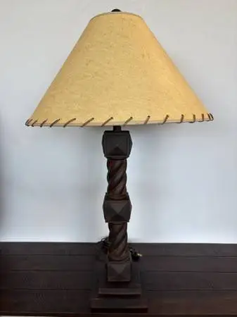 Rustic Twisted Iron Table Lamp W/ Paper Shade- 21X21X35