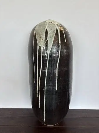 Black Glazed Vase W/ White Drips- 13X13X29H