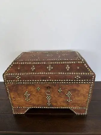 Vinage Leather Wrapped Box W/ Studs- 16X9.5X11.5