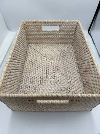 White & Tan Woven Rectangular Basket- 16X121X6