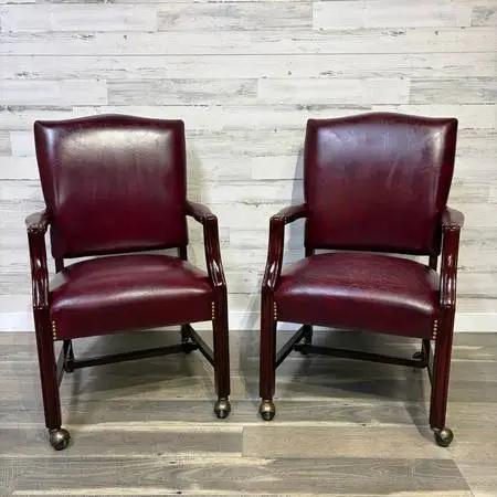Set Of 2 Red Leather Accent Chairs On Wheels *delivery availsble*