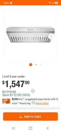 Kitchenaid 36 range hood KVUC606KSS