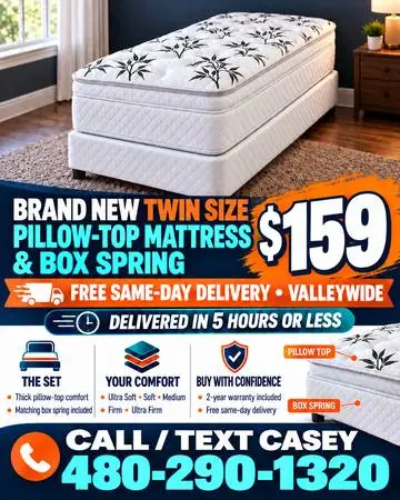 Twin size pillow top mattress & box spring-Brand new-Free delivery ✅