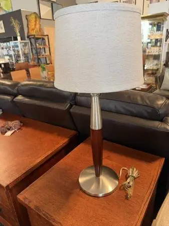 Rosewood & Chrome Table Lamp- 13X13X22