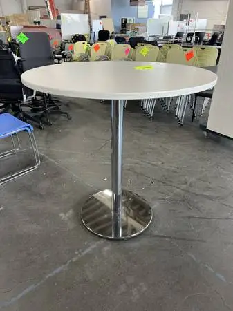 Light Wood Grain Bistro Tables on Chrome Bases