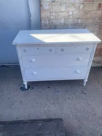 Vintage white wood painted dresser chest drawers work great