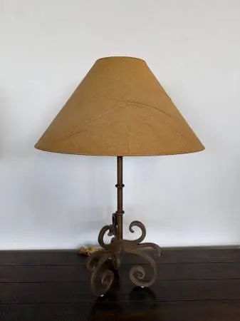 Wrought Iron Scrolled Table Lamp W/ Paper Shade- 20.5X20.5X30