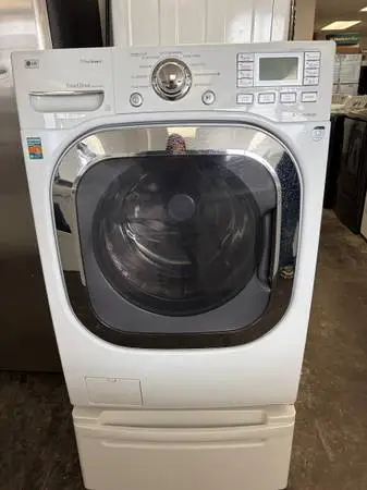 Steam Front Load LG Washer on Pedestal