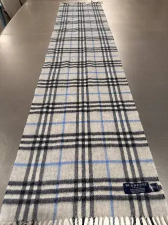 Vintage Burberry London Cashmere Scarf Gray & Blue Nova Check