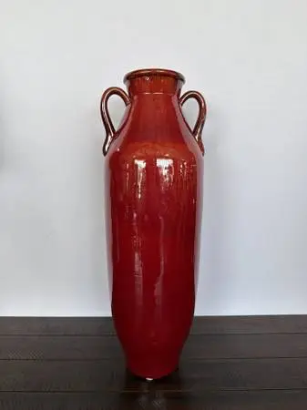 Red Glazed Vase W/ Handles- 8X8X24