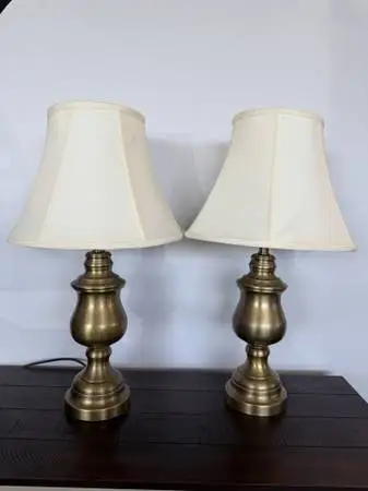 Antique Gold Balustrade Style Lamps- Pair- 26.5H