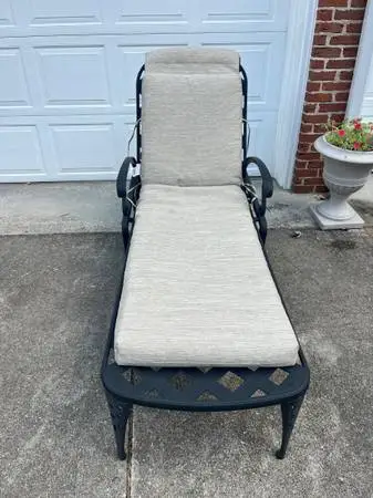 Wrought Iron Reclining Lounger on Wheels with Cushion High End Great C
