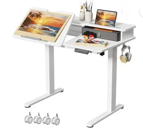 Standing or sitting hydraulic desk with drafting tilt option