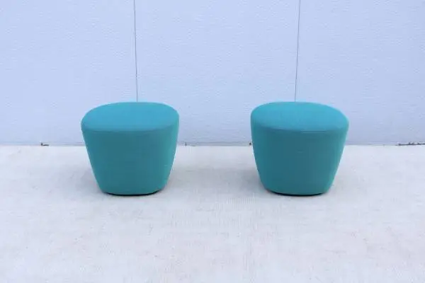 Organic Modern Andreu World Beat Ottoman in Blue Teal Fabric - a Pair
