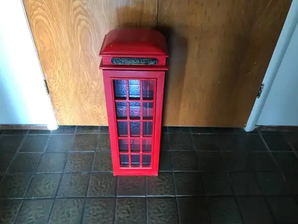 London Phone Booth Red Wooden Storage Unit 32” tall 3 Shelves