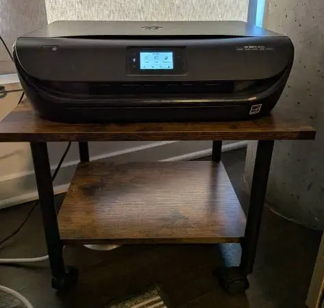 2-Tier Printer Cart/Stand – Dark Brown Wood/Black Metal – Excellent