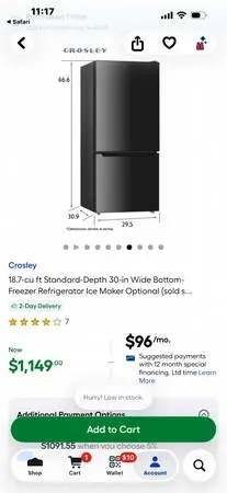 NEW fridge, black $900 cash