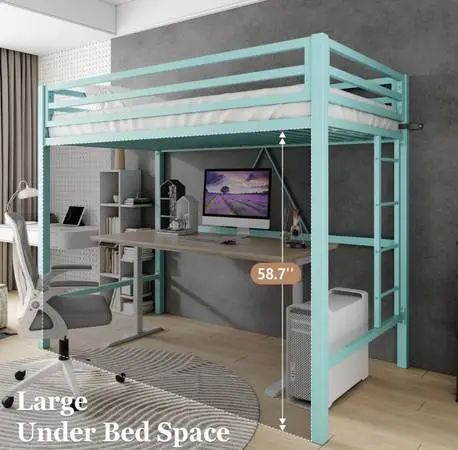 Twin Size Loft Bed Frame with 6” Memory Foam Mattress and 2” Topper