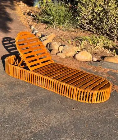 Mid Century Modern Curved Solid Acacia Wood Sun Lounger Slatted Chair