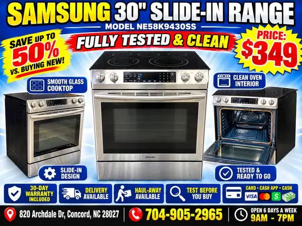 Samsung 30-Inch Slide-In Range – Stainless Steel, Dual Convection Oven