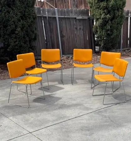 (Set of 6) Atomic Orange Vintage Mid Century Modern Dining Chairs