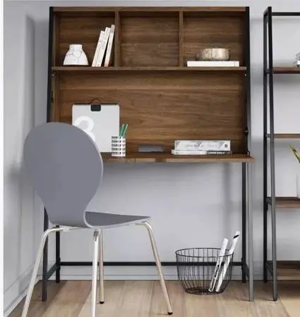Project 62 Loring Secretary Desk Walnut Finish Black Metal Frame Flip