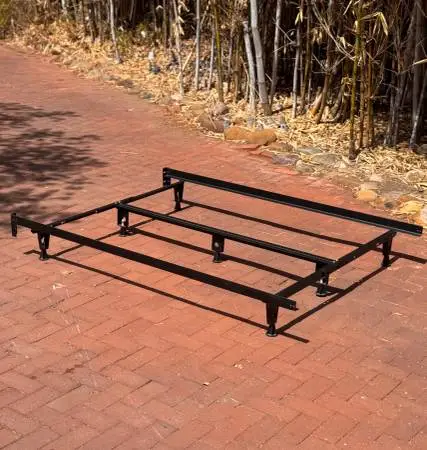 Queen Sturdy Black Solid Metal Bed Frame Size Adjustable