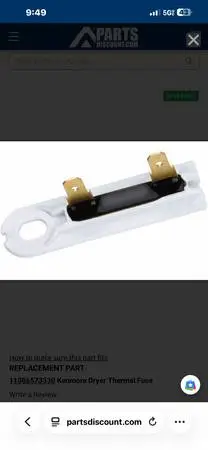 Dryer not Heating or starting Thermal fuse 3392519