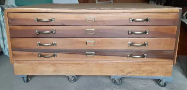 Refinished Large Solid Wood Architectural Flat Cabinet