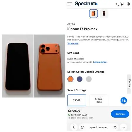 iPhone 17 Pro Max 256GB Cosmic Orange in great condition for Spectrum