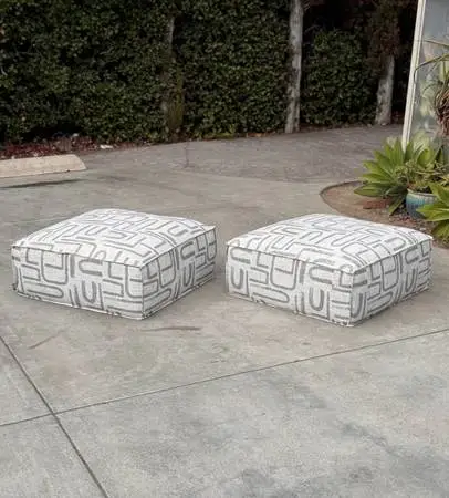 Organic Modern Oversized Ottoman (Set of 2) Ivory & Light Gray